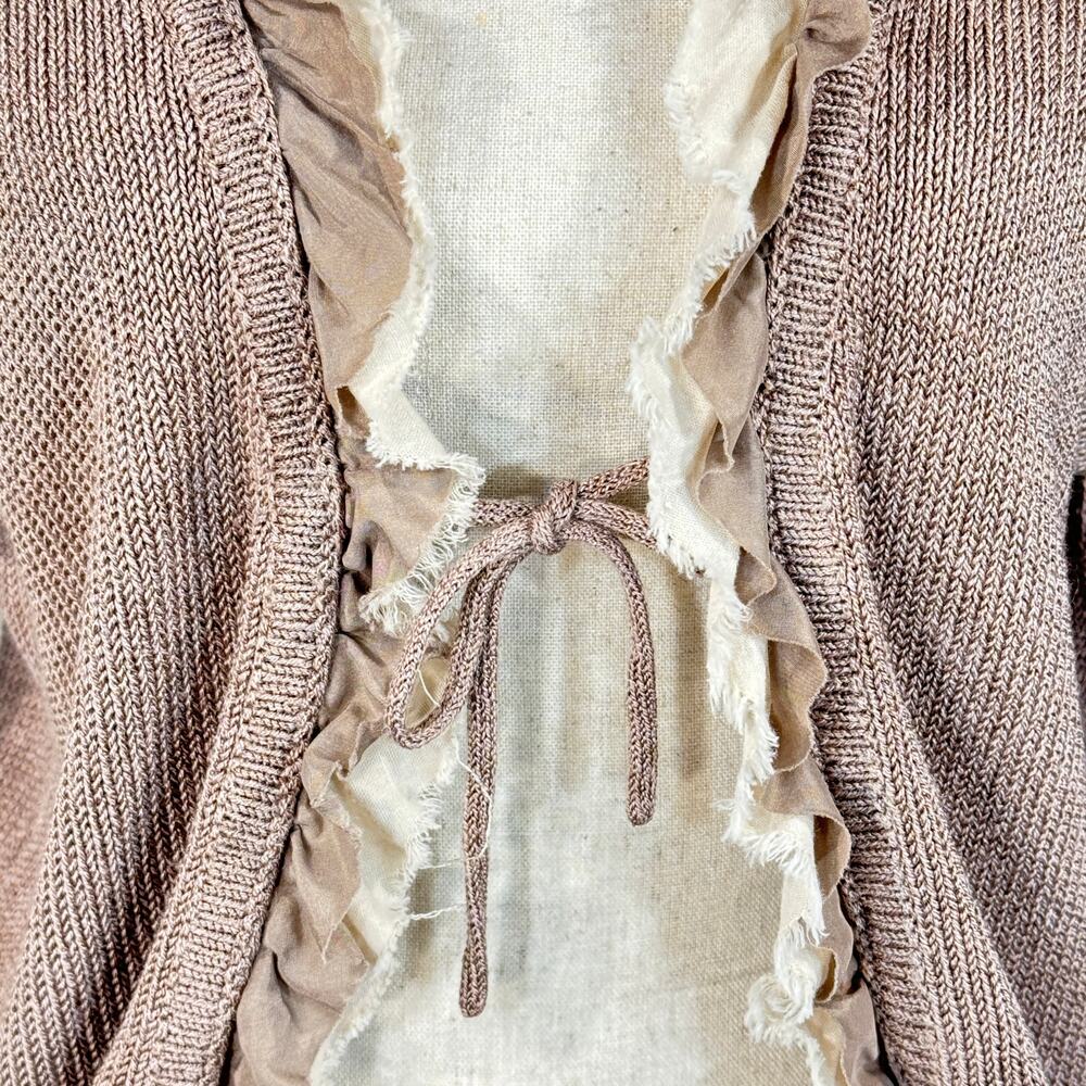 Boden SZ 14 Cardigan Ruffled Tie Front Long Sleeves Linen Blend Stretch Beige - Picture 6 of 9
